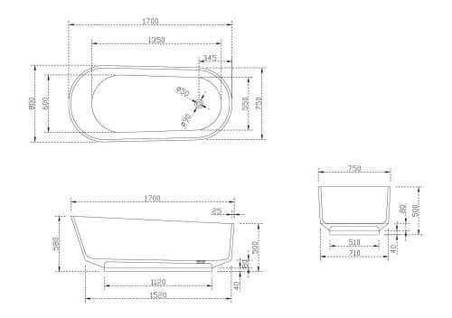 Ванна из полиэфирной смолы Abber Kristall AT9706Saphir 170х80 отдельностоящая овальная - фото 5