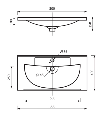 Раковина мебельная из искусственного камня Misty EVVA 80 Р-Евв14080-Д 80х40 накладная цвет белый