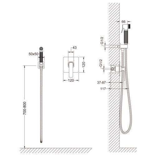 Смеситель с гигиеническим душем Timo Torne 4389/17SM встраиваемый в стену золото - фото 2