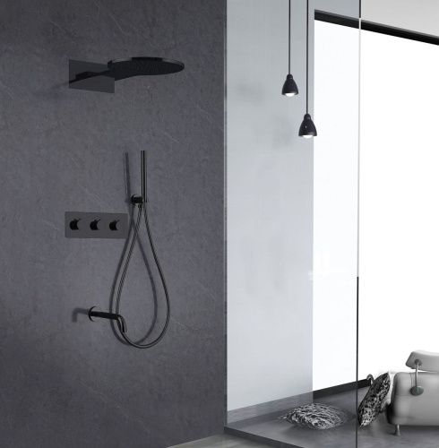 Душевая система Abber AF8150B встраиваемая в стену цвет черный с термостатом - фото 2
