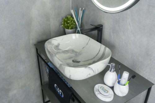 Раковина керамическая Gid Geométrico 54402 50х40 накладная цвет многоцветный без отверстий под смеситель - фото 3