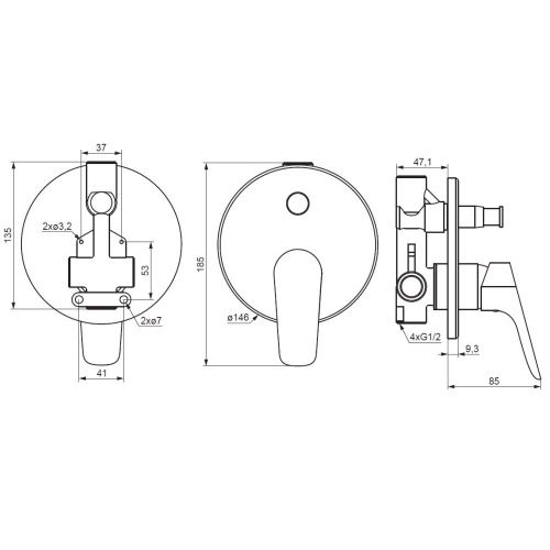 Смеситель для ванны и душа Damixa Jupiter 777100000 встраиваемый в стену хром - фото 5