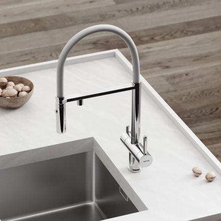 Смеситель для кухни Sancos Imola SC4010CHwh на мойку белый/хром