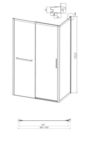 Боковая стенка Grossman Style 200.K33.05.100.21.10 100х195 стекло тонированное профиль черный