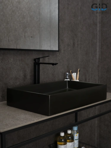 Раковина керамическая Gid Geométrico 53363 60х40 накладная цвет черный без отверстий под смеситель - фото 2