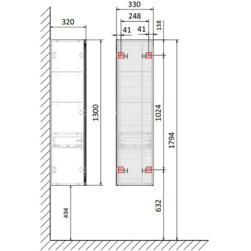 Шкаф-пенал Jorno KARAT Kar.04.130/P/BuL 30х130 подвесной цвет коричневый - фото 2