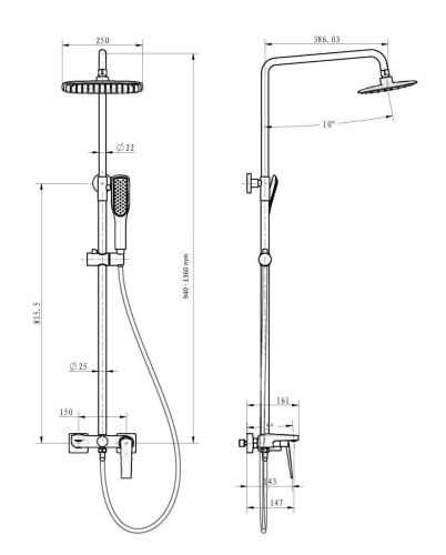 Душевая стойка Boheme Venturo 388 настенная цвет золото - фото 2