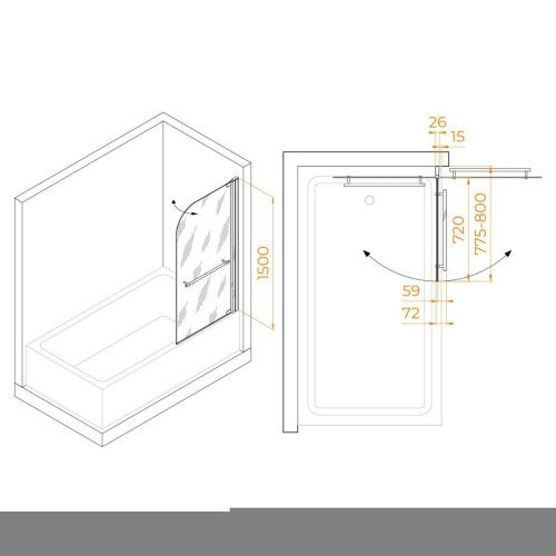 Душевая шторка на ванну RGW Screens 03110608-11 80х150 стекло прозрачное профиль хром ориентация универсальная - фото 4