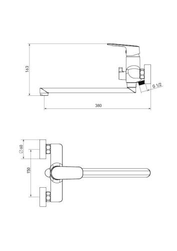Смеситель для ванны Tokito YAMANASHI TOK-YAM-1015 настенный хром - фото 2