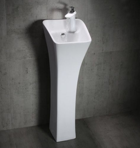 Раковина из сантехнического фаянса CeramaLux M9012 30х30 напольная цвет белый 1 отверстие под смеситель - фото 2