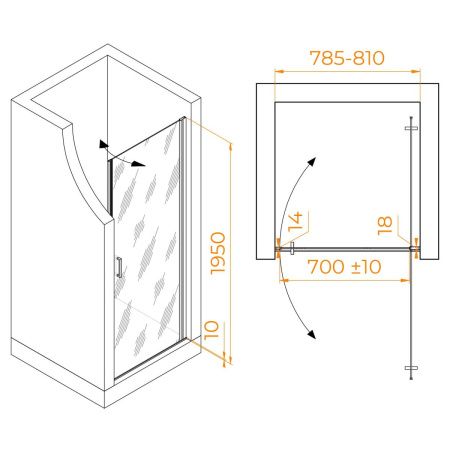 Душевая дверь RGW Leipzig 351200308-21 80х195 стекло матовое профиль хром