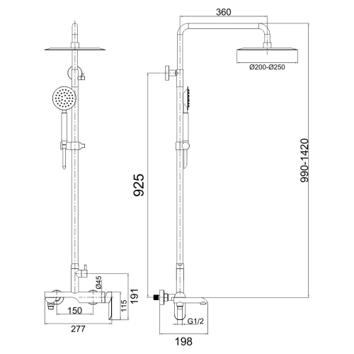 Душевая стойка Melana Paola Hi-tech F610605 настенная цвет серый - фото 3