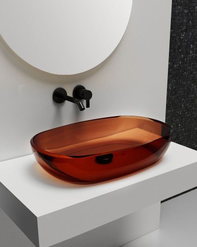 Раковина из полиэфирной смолы Abber KRISTALL AT2805Opal 60х40 накладная цвет коричневый без отверстий под смеситель - фото 2