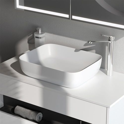 Раковина из сантехнического фарфора Am.Pm Func M8FWCC10510WG 50х40 накладная цвет белый без отверстий под смеситель