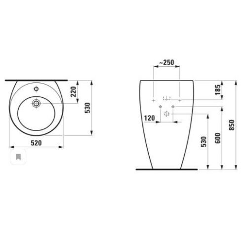 Раковина керамическая Laufen Alessi One 8.1197.1.400.104.1 50 см напольная цвет белый 1 отверстие под смеситель - фото 2