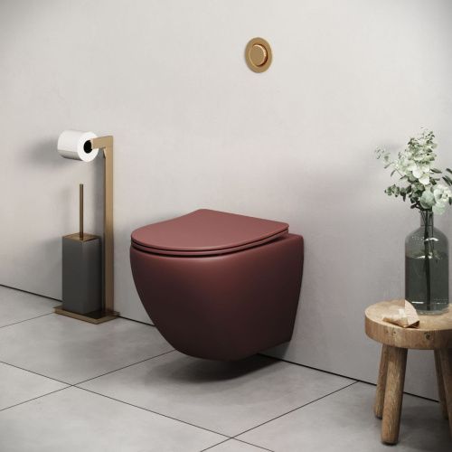 Унитаз подвесной Grossman Color GR-4455VIMS бордовый с сиденьем безободковый каскадный смыв - фото 5