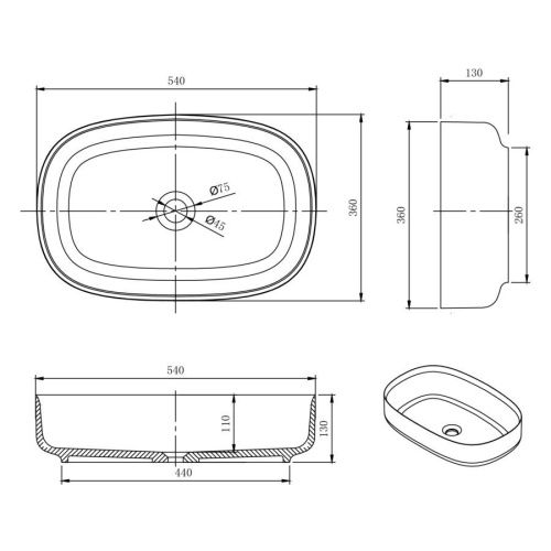 Раковина из искусственного камня MonteBianco Conca 540 12020 50х40 накладная цвет белый без отверстий под смеситель - фото 5