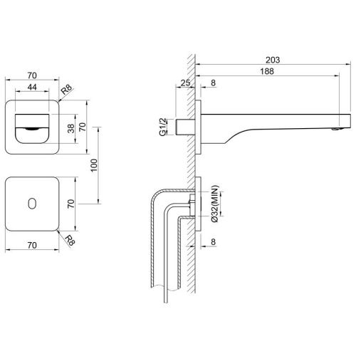 Смеситель для раковины Timo Torne 4373/17SM встраиваемый в стену золото - фото 2