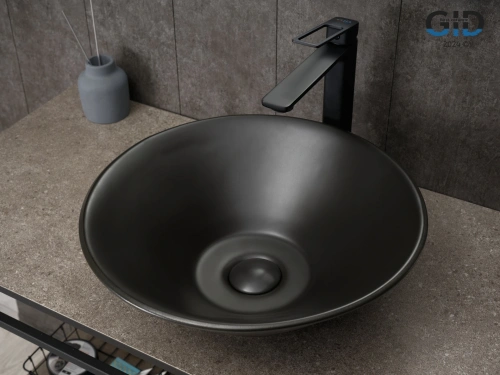 Раковина керамическая Gid Esfera 53383 40х40 накладная цвет черный без отверстий под смеситель - фото 3