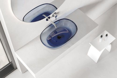 Раковина из полиэфирной смолы Abber Kristall AT2805Saphir 60х40 накладная цвет синий без отверстий под смеситель - фото 5