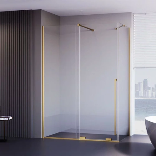 Душевой уголок Veconi Premium Trento PTC50-SP-15090-G-01-C4 150х90 стекло прозрачное профиль золото без поддона - фото 4