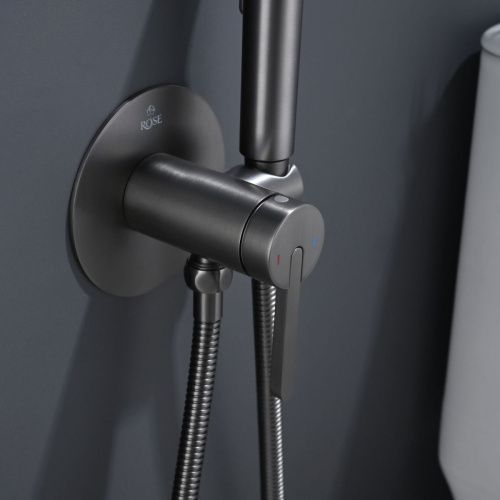 Гигиенический душ со смесителем Rose R235T оружейная сталь - фото 5