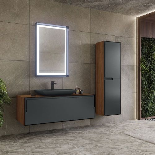 Шкаф-пенал Orka Craft 3000319 40х140 подвесной цвет черный/коричневый - фото 2