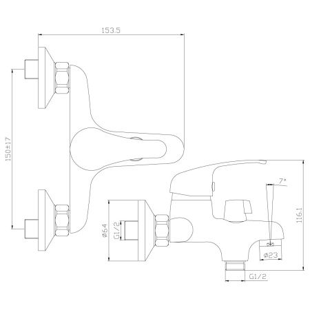 Смеситель для ванны Rossinka Y Y35-30 настенный хром