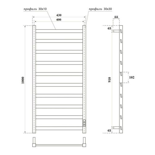 Полотенцесушитель электрический Point Атлант PN18840B 45х100 черный - фото 2