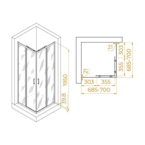 Душевой уголок RGW Passage 3508103077-14 70х70 стекло прозрачное профиль черный без поддона - фото 2