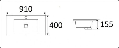 Раковина из сантехнического фаянса CeramaLux 9393-90 90х40 встраиваемая цвет белый 1 отверстие под смеситель - фото 2