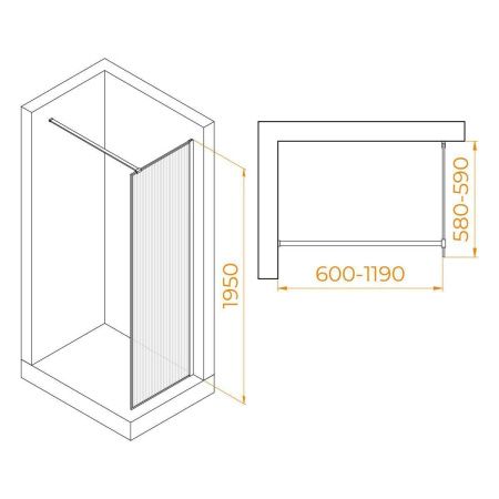 Душевая перегородка RGW Walk In 06100806-154 60х195 стекло рифленое профиль черный
