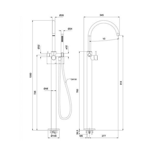 Смеситель Almar E216000.NB напольный никель (внешняя часть) - фото 2