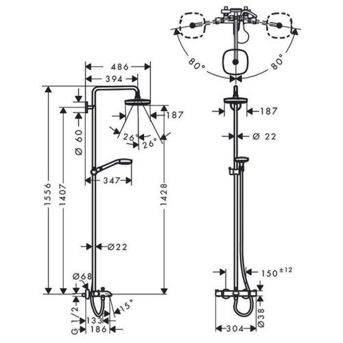 Душевая стойка Hansgrohe Croma Select 27352400 настенная цвет хром - фото 2