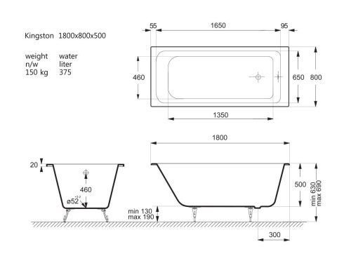 Ванна чугунная Vinsent Veron Kingston VKN1808050 180х80 пристенная прямоугольная с ножками - фото 4