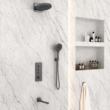 Душевая система Vincea VSFW-433TI1GM встраиваемая в стену цвет вороненая сталь с термостатом