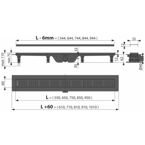 Душевой лоток Kerama Marazzi APZ10BLACK-750KM 75х10 черный - фото 2