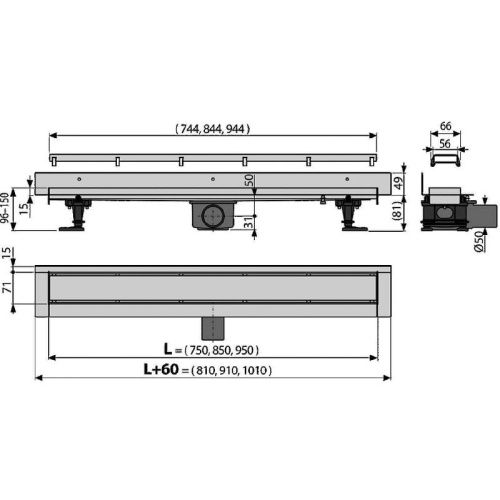 Душевой лоток Alcadrain APZ23-DOUBLE9-750 75х10 серый - фото 2