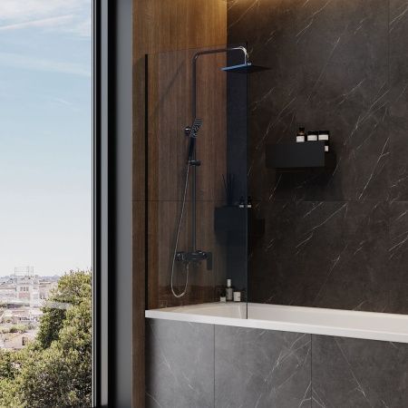 Шторка на ванну Teymi Timo T00274 70х140 стекло прозрачное профиль черный ориентация универсальная