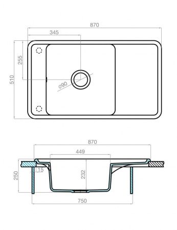 Кухонная мойка Aquaton Беллис 1A724832BS250 85х50 цвет серый