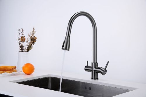 Смеситель для кухни Paulmark LANGE La214212-GM на мойку вороненая сталь - фото 5