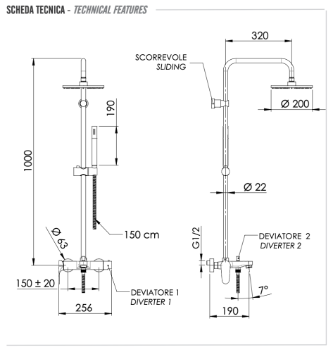 Душевая стойка Remer Class Line L34X7MMM20NO настенная цвет черный - фото 2