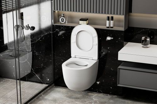 Унитаз подвесной Abber Bequem AC1100MW белый с сиденьем микролифт безободковый каскадный смыв - фото 4