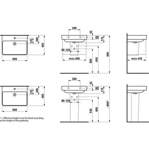 Раковина керамическая Laufen Pro 8.1996.2.000.000.1 60 см подвесная цвет белый 1 отверстие под смеситель - фото 2