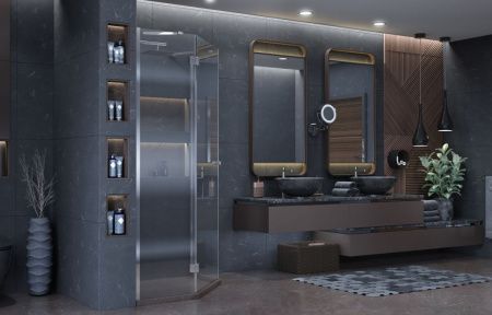 Душевая перегородка Ambassador Benefit 100HB 100х200 стекло прозрачное профиль черный