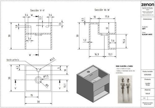 Раковина из искусственного камня Zenon Titan 4000.000.000.000.39678 30х30 подвесная цвет белый - фото 2