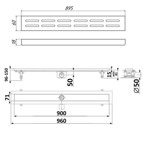 Душевой лоток Timo Standart DP20900-DG20900 95х15 хром - фото 2