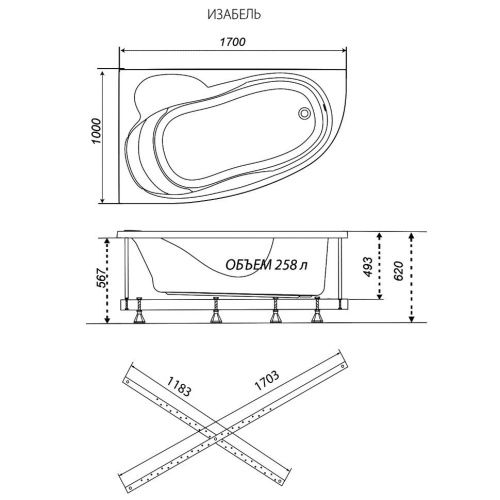 Ванна акриловая Тритон Изабель Щ0000048747 170х100 пристенная асимметричная без каркаса - фото 3