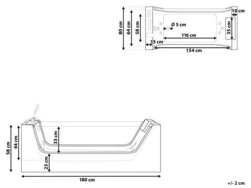 Ванна акриловая гидромассажная Cerutti SPA C-453A 180х80 пристенная прямоугольная с ножками - фото 5