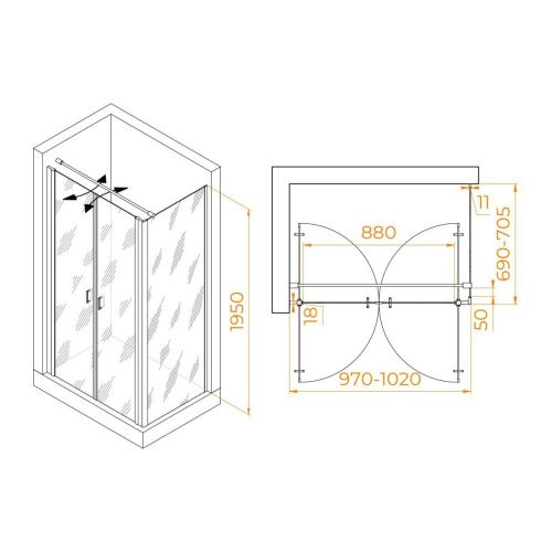 Душевой уголок RGW Passage 060814407-011 100х70 стекло прозрачное профиль хром без поддона - фото 2